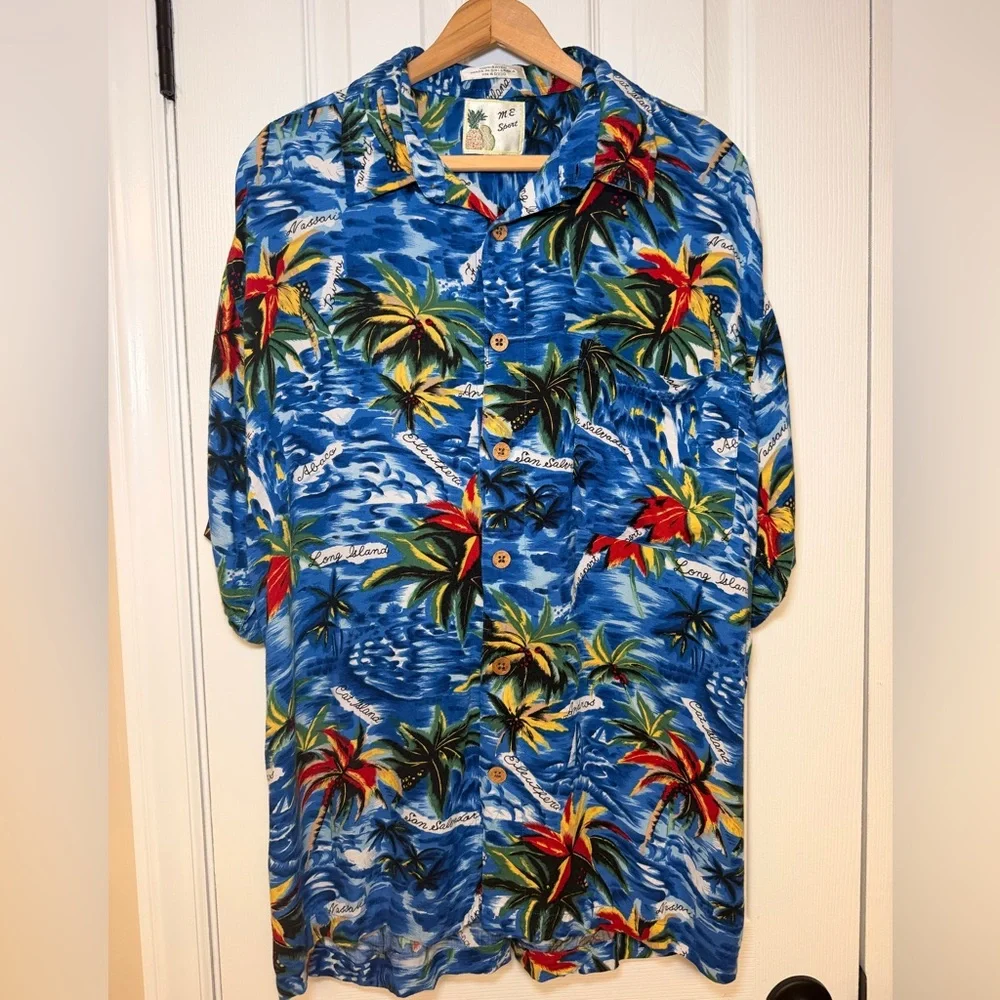 Vintage 90s M.E. Sport Tropical Shirt Men’s L Rayon Bahamas Resort Wear Coconut - Picture 1 of 16